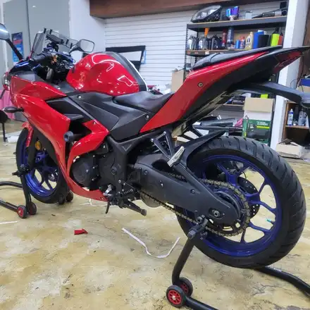 [구미디지나인커스텀]Yamaha R3(바이크) 아수라 전체 랩핑(+커스텀 데칼) / (+ SHOEI Z7 헬멧 랩핑) / 구미, 대구 시공 사진