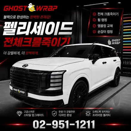 팰리세이드 전체 크롬딜리트 후기 | 휠랩핑 + 엠블럼 교체 + 미러·손잡이 유광블랙까지 / 고양 일산 덕양구 시공 사진