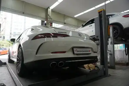 벤츠 GT 43 AMG 배기 튜닝 중통 엔드 최대 사운드 세팅하였습니다! / 서울 동작 시공 사진