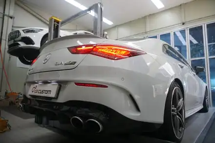 벤츠 CLA 45 S AMG 중통 엔드 작업으로 AMG 배기음 3-40% 끌어 올렸습니다. / 서울 동작구 시공 사진