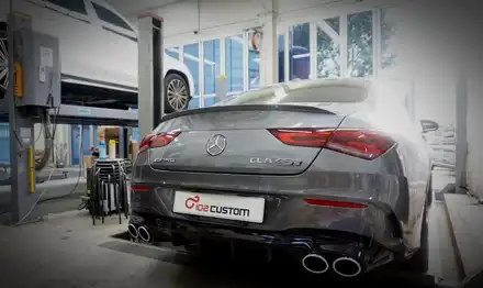 벤츠 CLA45S AMG 배기 튜닝 강력한 버블 팝콘 배기음 중통 엔드 작업입니다! / 서울 동작구 시공 사진