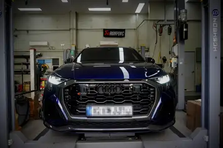 아우디 RSQ8 배기 튜닝 V8 웅장한 배기 사운드 세팅하였습니다. 3-40% 배기음 증폭 모듈 작업 / 서울 동작구 시공 사진