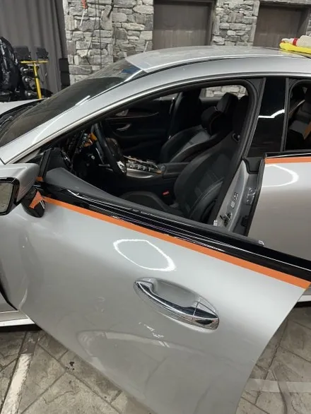 벤츠 AMG GT43 은색에서 고광택필름 화이트로 랩핑하기 용인랩핑 수원랩핑 크롬죽이기와 블랙PPF시공 / 경기 화성