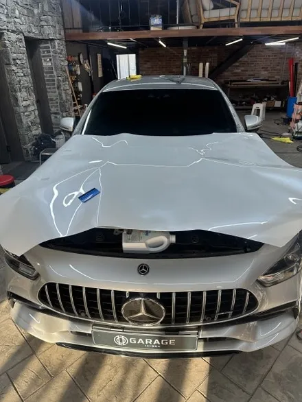 벤츠 AMG GT43 은색에서 고광택필름 화이트로 랩핑하기 용인랩핑 수원랩핑 크롬죽이기와 블랙PPF시공 / 경기 화성