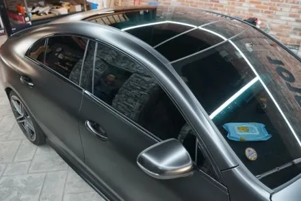 유광→무광 Benz CLA 45 AMG 사틴 블랙 전체랩핑, 윈도우 몰딩 크롬 딜리트 시공 / 경기 화성