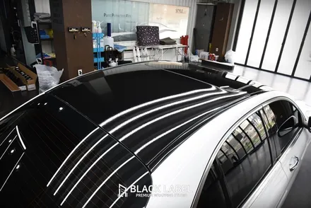 메르세데스 벤츠 C클래스 3M 유광화이트 전체랩핑, 3M 유광블랙 루프스킨 / 하남랩핑, 하남PPF 블랙라벨 / 하남 초일동