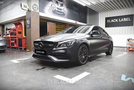 메르세데스 벤츠 CLA45 AMG 전체랩핑 재시공. 3M 사틴블랙. 하남랩핑 전문 블랙라벨 / 하남 초일동