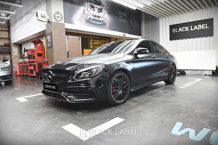 메르세데스 벤츠 CLA45 AMG 전체랩핑 재시공. 3M 사틴블랙. 하남랩핑 전문 블랙라벨 / 하남 초일동