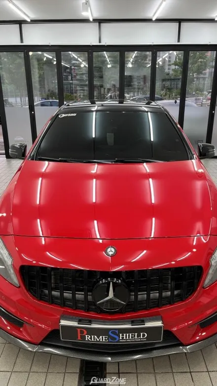 벤츠 W176 A45 AMG 주차 중 사고로 인한 PPF 재시공, 프론트 PPF 패키지 성남 위례 수입차 PPF 가드존 / 성남시 수정구 창곡동
