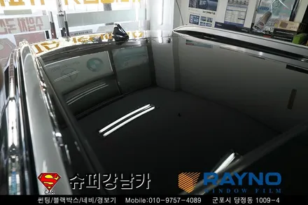 싼타페TM 아이나비 qxd1000a 썬팅(틴팅) s9 파노라마 썬루프 도어 로고 램프 장착 전문점 슈퍼강남카 군포레이노썬팅