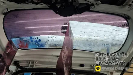 올뉴모닝 뒷유리 기포필름 제거후 열차단필름 장착(열선재시공) / 부천 심곡동
