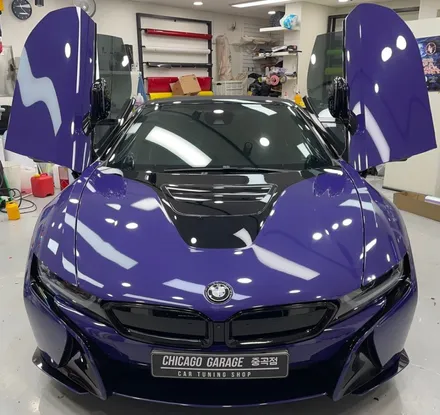 [서초 랩핑] BMW I 8 로드스터 이노즈텍(INOZETEK) 바이올렛 전체랩핑, 크롬딜리트, 리코쉴드 블랙 PPF ,데칼시공 / 서울 광진구