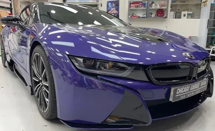 [서초 랩핑] BMW I 8 로드스터 이노즈텍(INOZETEK) 바이올렛 전체랩핑, 크롬딜리트, 리코쉴드 블랙 PPF ,데칼시공 / 서울 광진구
