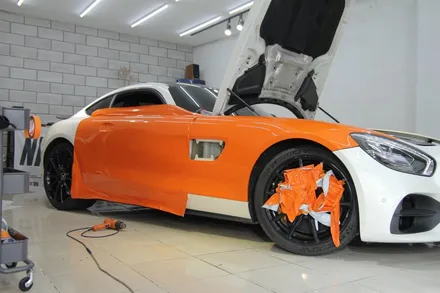 광주 랩핑 벤츠 AMG GT 오렌지 컬러로 전체랩핑 / 광주 광산구 월전동