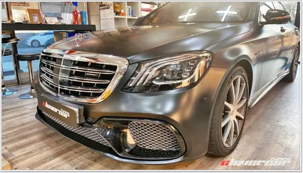 벤츠S63amg전체랩핑 3m 사틴블랙전체랩핑 및 크롬죽이기 시공 [ 안산랩핑 ] / 안산 상록구