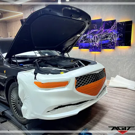 제네시스 G90 차량 전체 래핑, 3m 사틴 프로즌 바닐라 시공 - 안산 랩핑 아지트 클로버 카에 완벽한 작업 과정! / 안산 상록구