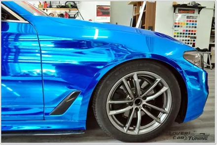bmw G30 520d블루크롬랩핑 에이버리블루크롬 앞범퍼 앞휀더 조수석도어 접촉사고부위 블루크롬재랩핑 시공 [ 안산랩핑 ] 입니다. / 안산 상록구