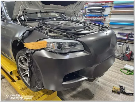 bmw F10 520d전체랩핑 에이버리 사틴다크바솔트메탈릭전체랩핑 및 크롬죽이기 시공 [ 안산랩핑 ] 입니다. / 안산 상록구