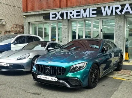 벤츠 S63 AMG 쿠페 로얄 그린 전체 풀랩핑, 전체 크롬 죽이기, 포지드 카본 포인트 랩핑 PPF 보호필름 시공 / 서울 강남