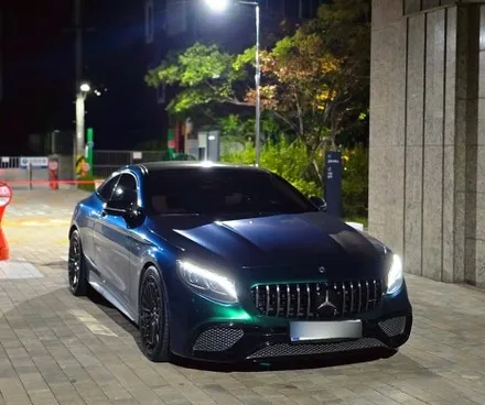 벤츠 S63 AMG 쿠페 로얄 그린 전체 풀랩핑, 전체 크롬 죽이기, 포지드 카본 포인트 랩핑 PPF 보호필름 시공 / 서울 강남