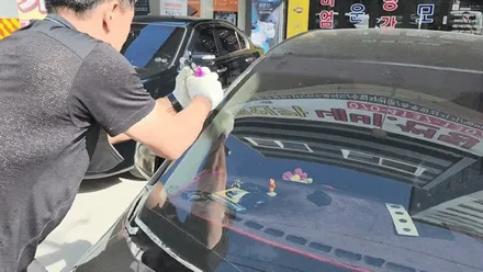 올뉴모닝 전면유리 교체후 전체썬팅 세인트아모 아쿠아 필름으로 재시공 (인천 주안 틴팅추천)