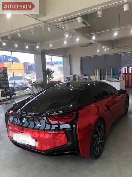 광주랩핑 bmw i8레드크롬 전체랩핑 시공 [광주카스킨,i8랩핑,아우토스킨] / 광주 광산구 도천동