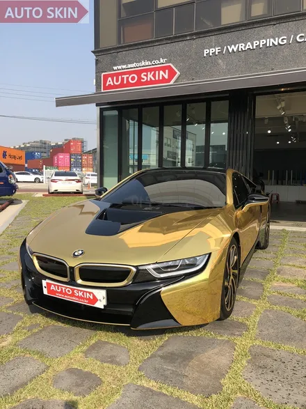 광주랩핑  bmw i8 에이버리슈프림 골드크롬 전체랩핑 시공 [광주카스킨,광주i8랩핑,광주크롬랩핑,아우토스킨] / 광주 광산구