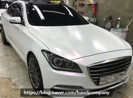 현대 고급차 제네시스 G80 깔끔한 화이트 펄 시공기_강서구랩핑_마곡나루랩핑 / 서울 강서구