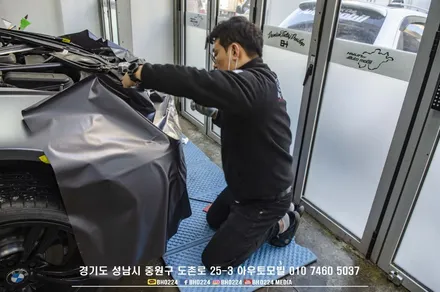 성남랩핑 F10 5시리즈 튜닝 수입차카스킨 아우토모빌 3M 사틴 다크 그레이 부분랩핑 루프스킨시공 / 성남,분당,판교