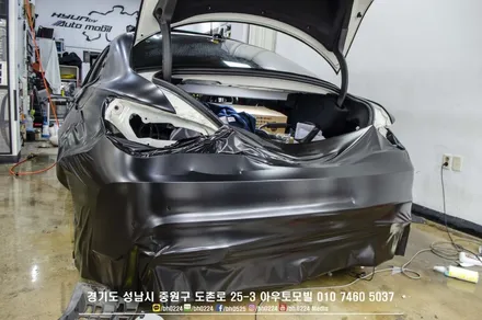 W117 벤츠 CLA 45 AMG 에어서스펜션 튜닝차량와이드바디작업 오버휀다 분당 사틴블랙 전체카스킨 시공! / 성남,분당,판교