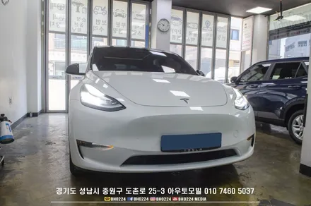 성남썬팅 테슬라 모델y 블락포디 비바 스카이블루 측후면 비반사 필름 시공 / 성남,분당,판교