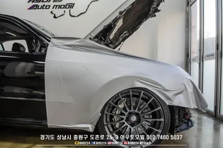 성남랩핑 벤츠 W211 E55AMG 올드한 메트실버 레이노썬팅 분당도촌동 아우토모빌 시공하기 / 성남,분당,판교