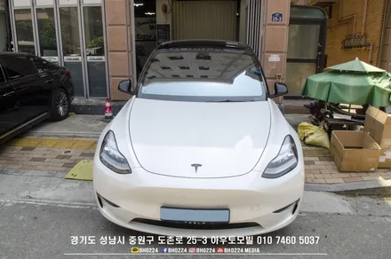 성남썬팅 테슬라 모델y 블락포디 비바 스카이블루 측후면 비반사 필름 시공 / 성남,분당,판교