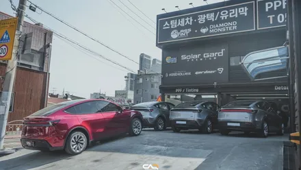 테슬라 모델Y 주니퍼 울트라레드 + 무광PPF 작업 완료 사진! 블랙PPF, 랩핑도 테슬라 전문 대구 카인사이드