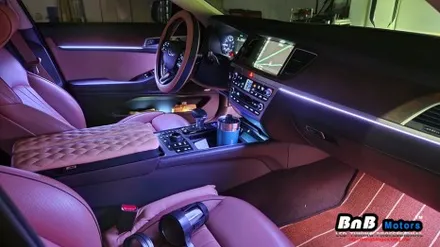 제네시스 G80 비노출 간접조명 엠비언트 라이트 튜닝! 칙칙했던 실내를 은은한 무드램프 튜닝으로 감성 충전! 야간드라이빙이 즐거워지는 튜닝! 거제 부산 창원 비앤비모터스!