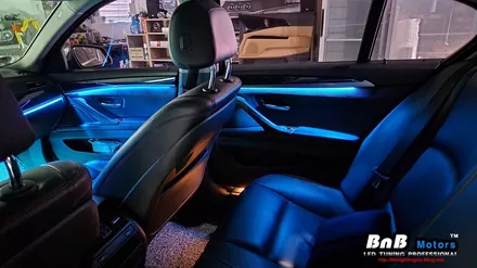 BMW 520d 실내 비노출 히든 간접조명 엠비언트 라이트 튜닝! 깔끔한 마감과 눈부심없는 무드램프 튜닝으로 실내분위기 업그레이드! 거제 부산 창원 비앤비모터스! / 거제 연초면