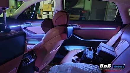 제네시스 G80 비노출 간접조명 엠비언트 라이트 튜닝! 칙칙했던 실내를 은은한 무드램프 튜닝으로 감성 충전! 야간드라이빙이 즐거워지는 튜닝! 거제 부산 창원 비앤비모터스!