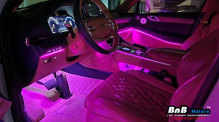 제네시스 GV80 순정 엠비언트 업그레이드! 부족한 밝기로 있는듯 없는듯한 엠비언트를 밝고 선명하게! 거제 부산 창원 엠비언트 튜닝 비앤비모터스!