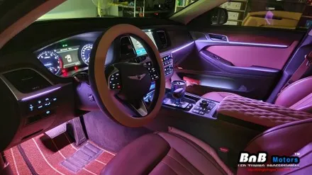 제네시스 G80 비노출 간접조명 엠비언트 라이트 튜닝! 칙칙했던 실내를 은은한 무드램프 튜닝으로 감성 충전! 야간드라이빙이 즐거워지는 튜닝! 거제 부산 창원 비앤비모터스!
