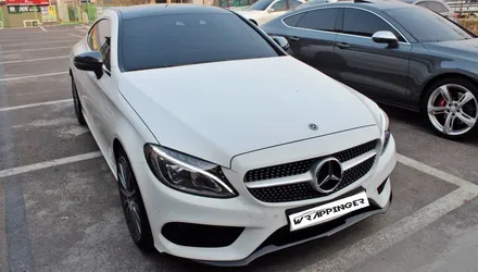벤츠 C200쿠페 사이드미러카본랩핑 &  프론트범퍼립댐 랩핑시공 / 양주시 덕정동