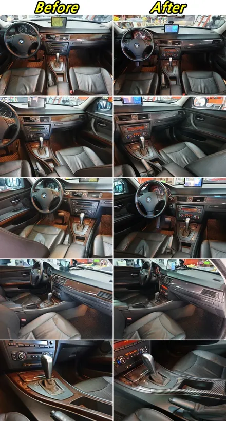 BMW E90 3시리즈 320i 실내카본랩핑 시공_랩핑거 / 양주시 덕정동