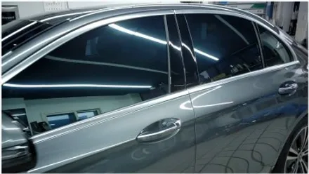 부산 명지 벤츠 W213 E클래스 블락포디 스카이블루 썬팅 재시공입니다