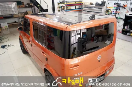 대구 닛산 큐브 루프스킨/사이드미러/도어캐치 부분랩핑 시공/카앤맨 / 대구 북구 검단동