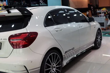 벤츠 a45amg 프런트립 사이드 스커트 윈도 몰딩 블랙 유광 포인트 랩핑 / 대구 카앤맨 / 대구 북구 검단동