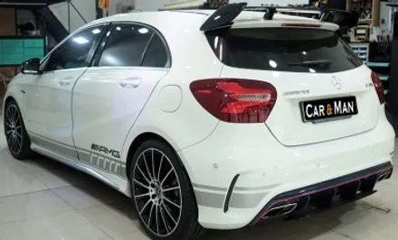 벤츠 a45amg 프런트립 사이드 스커트 윈도 몰딩 블랙 유광 포인트 랩핑 / 대구 카앤맨 / 대구 북구 검단동