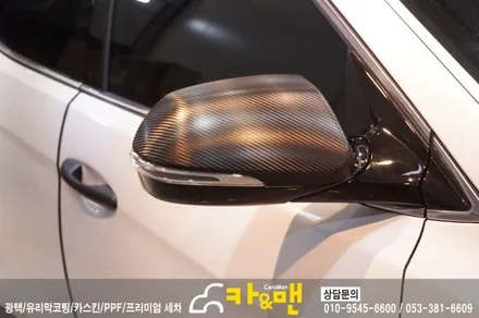 대구 싼타페 더 프라임 사이드미러 카본랩핑/도어캐치 블랙무광랩핑/도어컵 ppf 시공/ 카앤맨 / 대구 북구 검단동
