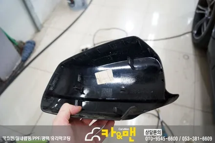 대구 bmw 5시리즈(520d) 사이드미러 부분 랩핑(스틸 브러쉬) 시공 /카앤맨 / 대구 북구 검단동