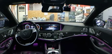[분당벤츠전문점] 벤츠 W222 S500 아이나비 QXD5000+커넥티드 프로+신형 에너팩 프로12A 보조배터리 설치, 순정 옵션에서 제외된 순정형 3D부메스터 전동트위터 설치 / 성남 분당구 정자동