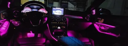 [분당벤츠전문점] 벤츠 C클래스 W205 C250d 2017년식 순정 엠비언트 64색 변경(조그다이얼 방식) 부메스터3D 전동트위터 교체 / 성남 분당구 정자동