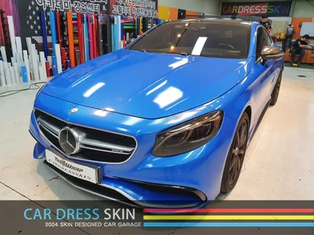 벤츠 S63AMG 랩핑 재시공 다이아몬드블루 카스킨 + 미들블랙라이트필름 / 인천 서구